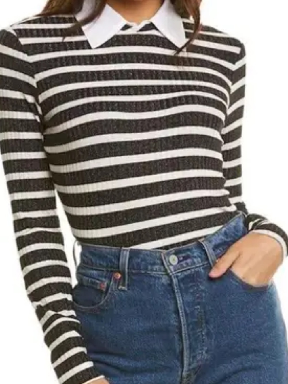 Trina Turk 'Olympic Boulevard' Metallic Striped Rib-Knit Top size m